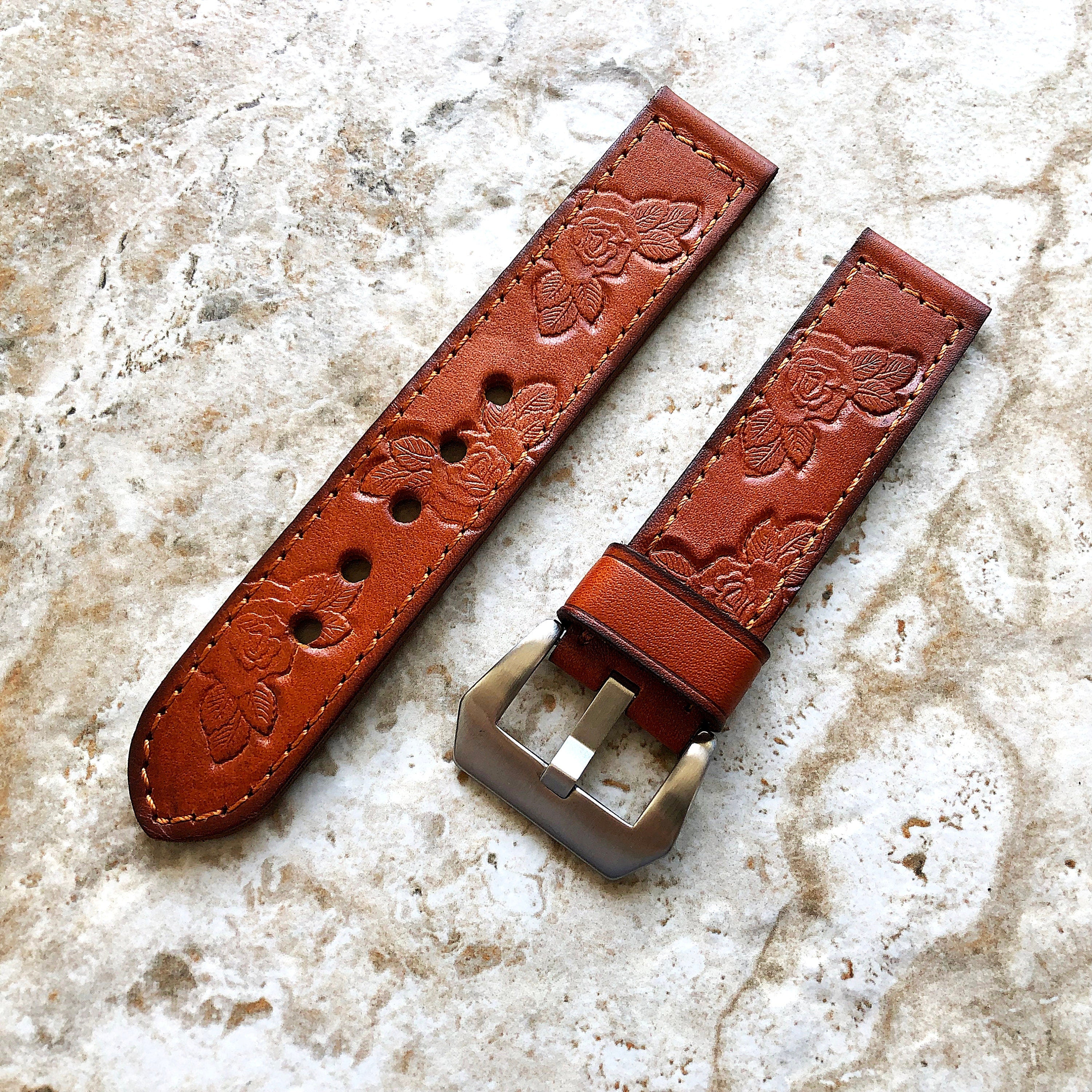 Limited New Roses Flowers Band 22mm 24mm 25mm Compatible with Apple Watch Fitbit Versa 2 3 4 Sense 2 Ionic Embossed Real Leather Strap